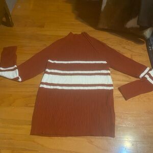Women's Rust and White Striped Sweater